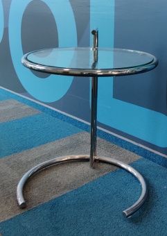 Stolik kawowy szkło chrom śr. 52 cm, wys. 56 cm le Corbusier